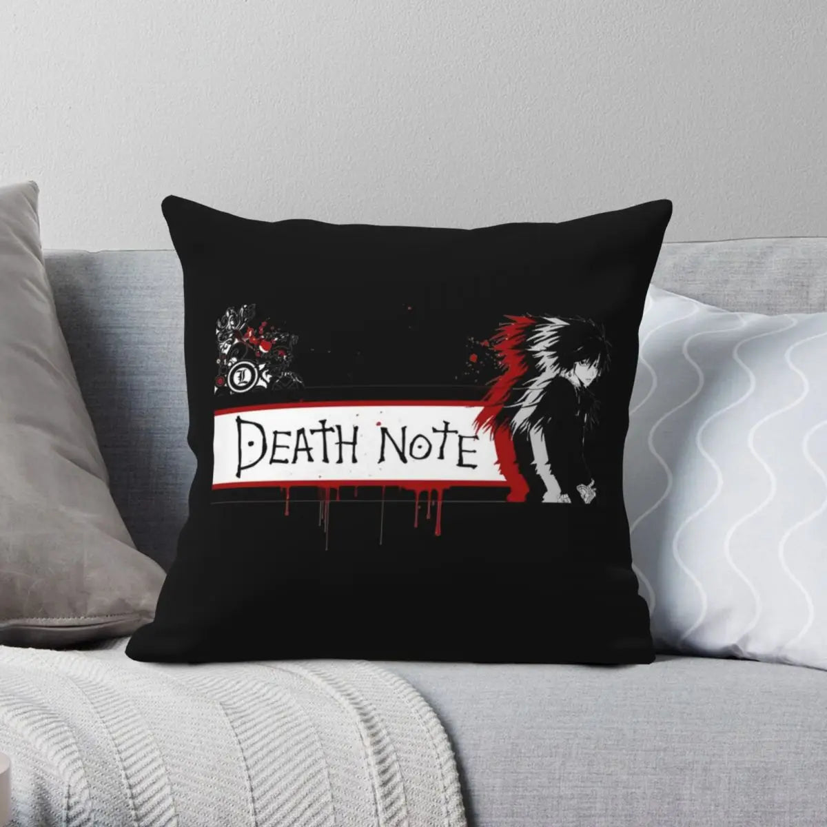 Square Pillowcase Polyester Linen Velvet | Home Decor | Death Note