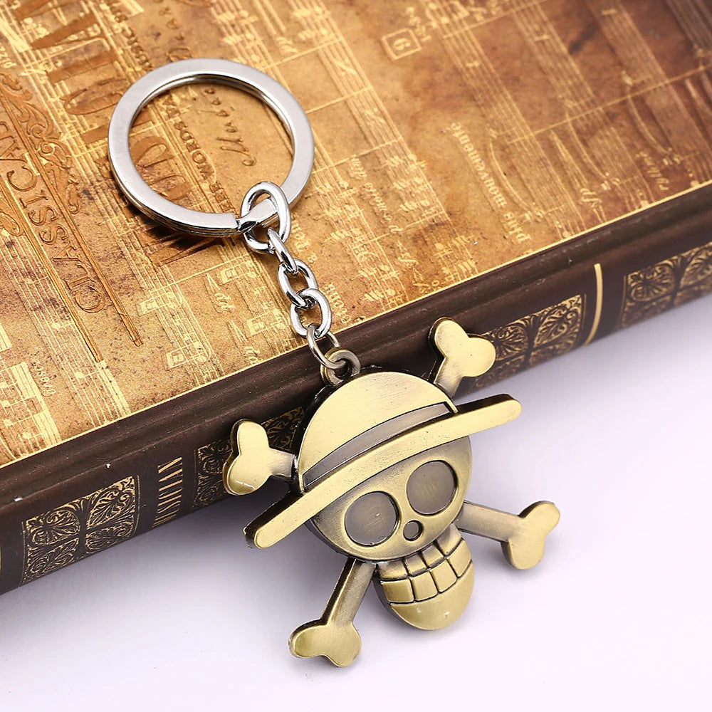 Hot One Piece Luffy Keychain Hat Skull Boat Anchor Cross Metal Key Ring | Keychain | One Piece