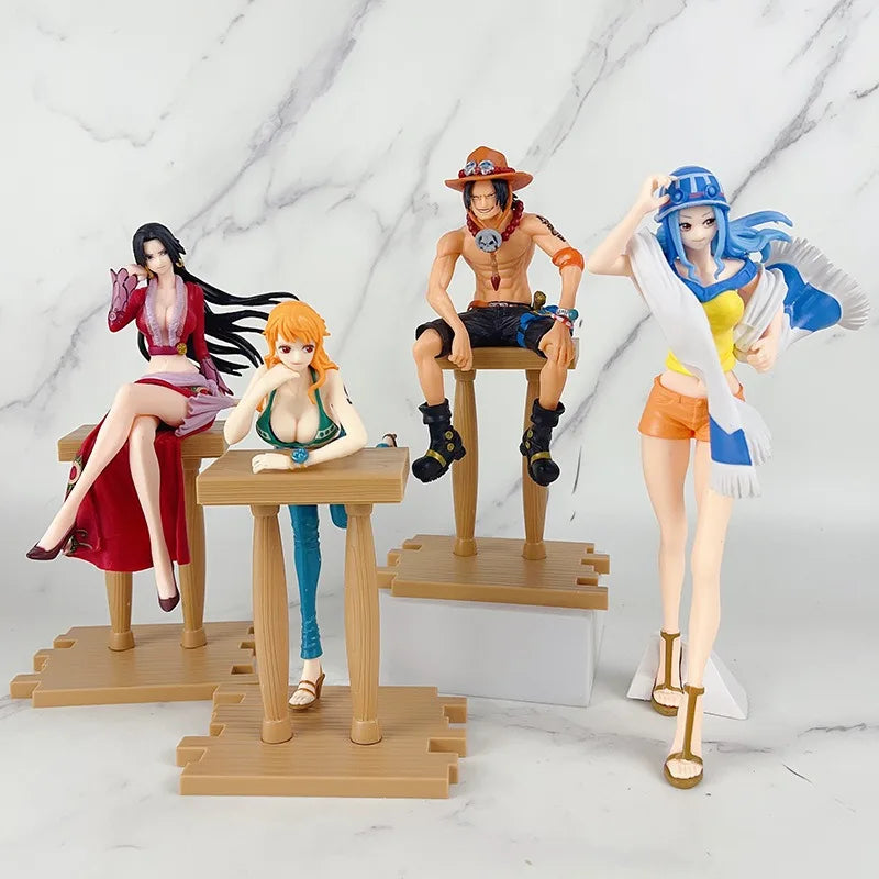 Luffy Ace Nami Hancock Figure | Sitting Posture Action Figure PVC Model Doll Collection | One Piece