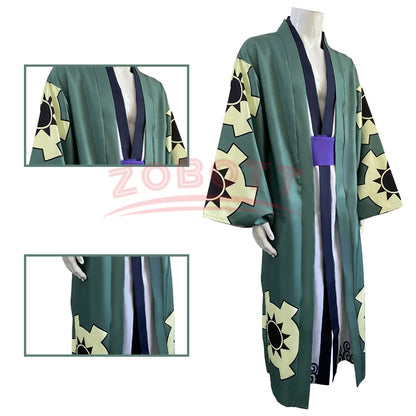 Cosplay One Piece Wano Country Roronoa Zoro Cosplay Costume Green Kimono Outfit | Costume | One Piece