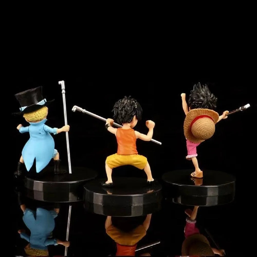 Luffy Ace Sabo With Stick Weapon Childhood | PVC Action Figurine Model Dolls | One Piece