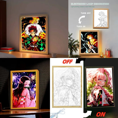 Action Figures Light Painting Photo Frame | Decor | Demon Slayer