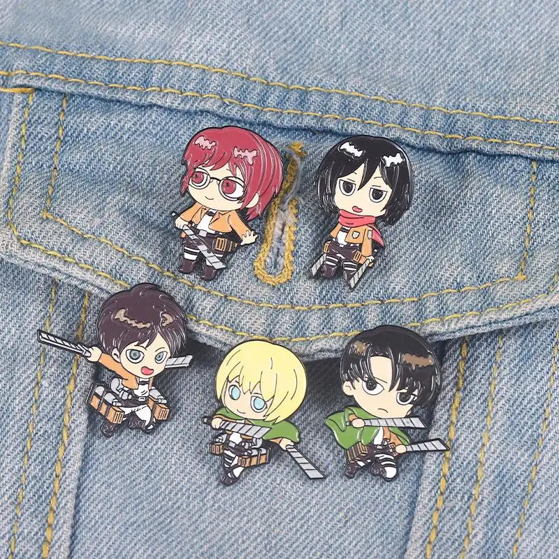 Chibi Enamel Pins Custom Eren Mikasa Armin Levi | Jewelry | Attack on Titan