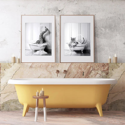 Arrival Black White Animals In Tub Bathroom Wall Art Canvas Painting | Poster | One Piece