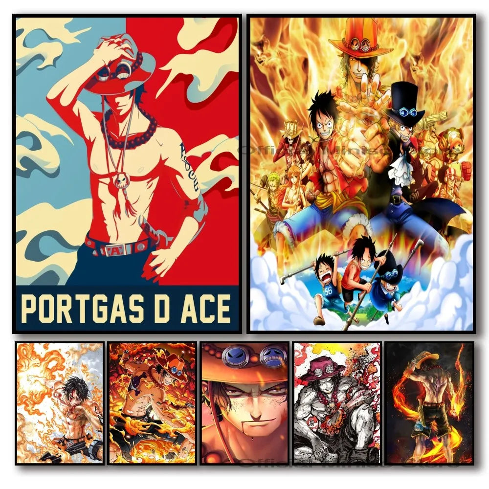 1pc O-One Piece Portgas D Ace Poster Self-adhesive Art Waterproof Paper Sticker | Poster | One Piece