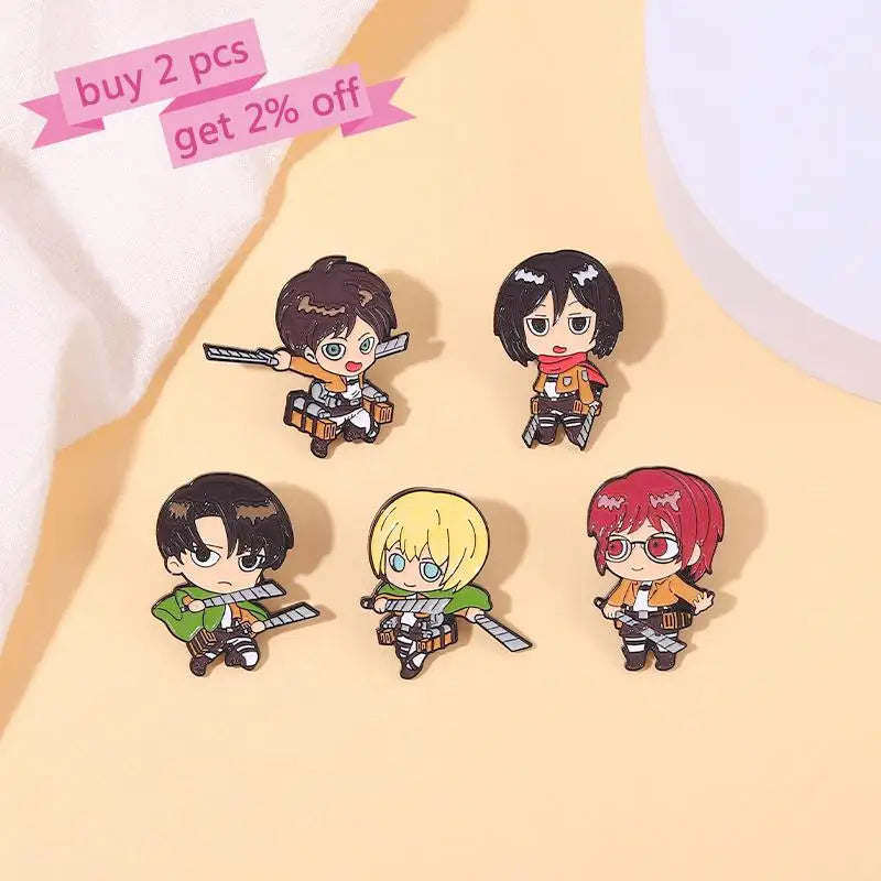 Chibi Enamel Pins Custom Eren Mikasa Armin Levi | Jewelry | Attack on Titan