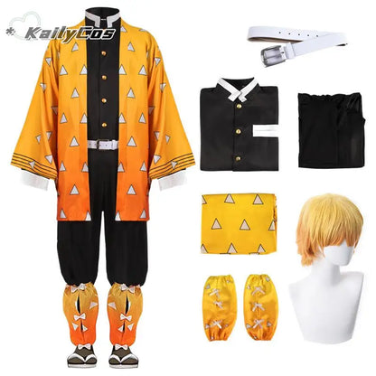 Agatsuma Zenitsu Cosplay Costume | Kimono Uniform | Demon Slayer