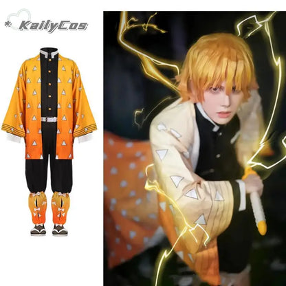 Agatsuma Zenitsu Cosplay Costume | Kimono Uniform | Demon Slayer