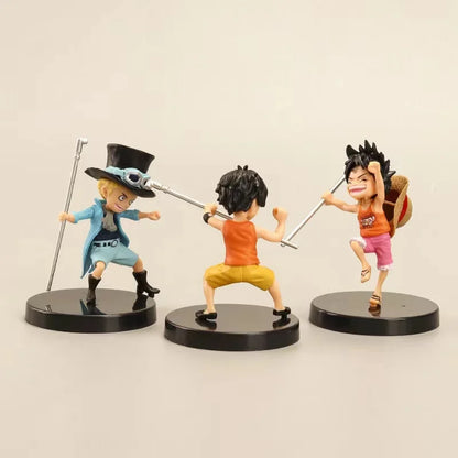 Luffy Ace Sabo With Stick Weapon Childhood | PVC Action Figurine Model Dolls | One Piece