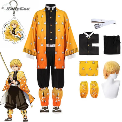 Agatsuma Zenitsu Cosplay Costume | Kimono Uniform | Demon Slayer