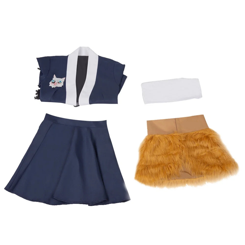 Hashibira Inosuke Cosplay Costume | Girls Dress Long Wig Maid Outfit | Demon Slayer