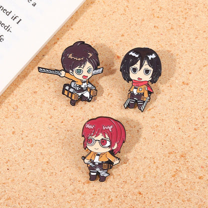 Chibi Enamel Pins Custom Eren Mikasa Armin Levi | Jewelry | Attack on Titan