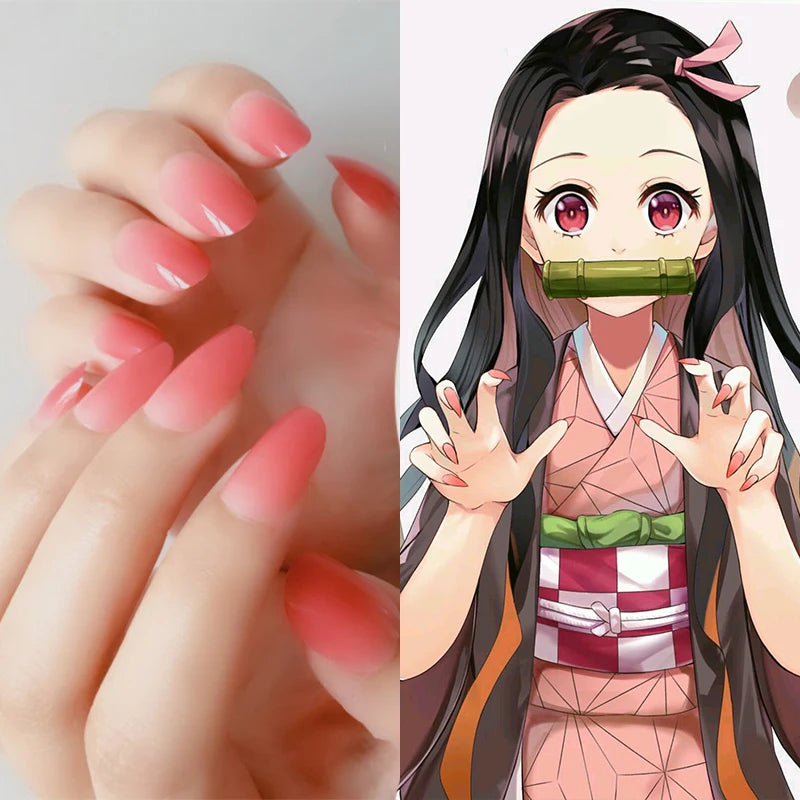 Nezuko Pink Fake Nail Artificial False Nails | Cosplay | Demon Slayer Kimetsu no Yaiba